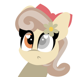 Size: 2048x2048 | Tagged: safe, artist:hyper dash, oc, oc only, oc:dandelion "buttercup", pony, big eyes, bow, flower, flower in hair, glass eye, hair bow, heart, heart eyes, heterochromia, high res, puppy dog eyes, simple background, solo, stare, white background, wingding eyes