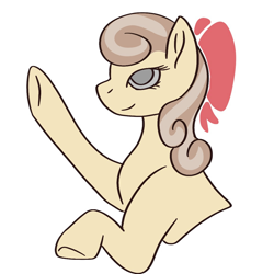 Size: 1080x1080 | Tagged: safe, artist:angreebees, oc, oc only, oc:dandelion "buttercup", pony, bow, bust, glass eye, hair bow, raised hoof, side view, simple background, smiling, solo, white background