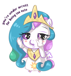 Size: 550x586 | Tagged: safe, artist:mdwines, princess celestia, alicorn, anthro, g4, chibi, cute, cutelestia, female, filly, foal, funny, hands up, kid, sketch, small, solo, speech bubble, text