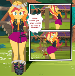 Size: 2956x3000 | Tagged: safe, artist:gmaplay, sunset shimmer, human, equestria girls, g4, bunset shimmer, butt, butt bump, butt smash, female, high res, solo, spanish, sunset shimmer day, translated in the comments
