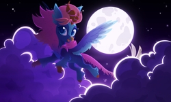 Size: 5000x3000 | Tagged: safe, artist:belka-sempai, oc, oc only, oc:skylar (fauli1221), hippogriff, hybrid, kirin, winged kirin, claws, cloud, female, flying, kirin oc, kiringriff, moon, night, sky, solo, spread wings, wings