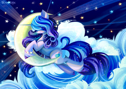 Size: 3536x2500 | Tagged: safe, artist:neonishe, part of a set, izzy moonbow, pony, unicorn, g5, cloud, moon, solo