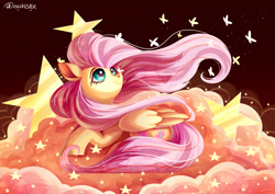 Size: 3536x2500 | Tagged: safe, artist:neonishe, part of a set, fluttershy, pegasus, pony, g4, cloud, folded wings, high res, looking at you, smiling, smiling at you, solo, starry eyes, stars, wingding eyes, wings