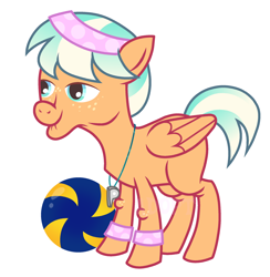 Size: 1280x1312 | Tagged: safe, artist:vi45, oc, oc only, pegasus, pony, ball, female, mare, simple background, solo, whistle, whistle necklace, white background