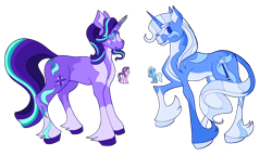Size: 2048x1177 | Tagged: source needed, safe, artist:polymane, starlight glimmer, trixie, pony, unicorn, g4, duo, duo female, female, leonine tail, lesbian, mare, redesign, ship:startrix, shipping, simple background, tail, transparent background, unshorn fetlocks