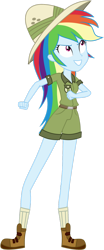 Size: 750x1795 | Tagged: safe, artist:ajosterio, rainbow dash, human, equestria girls, g4, clothes, cute, daring do costume, dashabetes, hat, pith helmet, rainbow dash always dresses in style, shirt, shoes, shorts, simple background, solo, tomboy, transparent background