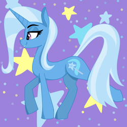 Size: 800x800 | Tagged: safe, artist:kujivunia, trixie, pony, unicorn, g4, abstract background, colored, female, flat colors, mare, simple shading, solo, stars