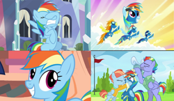 Size: 1280x744 | Tagged: artist needed, safe, bow hothoof, rainbow dash, soarin', spitfire, windy whistles, pegasus, pony, g4, newbie dash, parental glideance, crystal empire, female, golden oaks library, hotline bling, male, mare, meme, stallion, wonderbolts