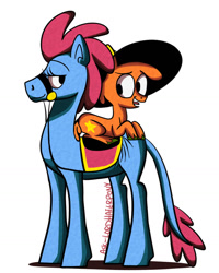 Size: 828x1034 | Tagged: safe, artist:ask-lordhaterpony, earth pony, pony, crossover, cute, looking at each other, looking at someone, ponified, signature, simple background, sylvia (wander over yonder), wander (wander over yonder), wander over yonder, white background