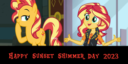 Size: 2000x1000 | Tagged: safe, artist:mlpfan3991, sunset shimmer, human, pony, unicorn, a fine line, equestria girls, equestria girls specials, g4, my little pony equestria girls: better together, my little pony equestria girls: forgotten friendship, clothes, female, geode of empathy, magical geodes, sunset shimmer day