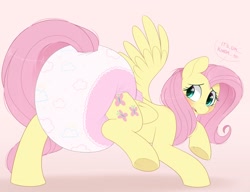 Size: 2048x1576 | Tagged: safe, artist:shuphle, fluttershy, pegasus, pony, g4, blushing, cute, diaper, diaper fetish, diapered, female, fetish, impossibly large diaper, looking back, mare, non-baby in diaper, poofy diaper, shyabetes, solo
