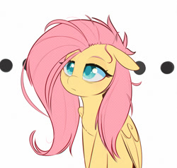 Size: 1000x952 | Tagged: safe, artist:inkypuso, fluttershy, pegasus, pony, g4, ..., :c, colored pupils, female, floppy ears, fluttershy is not amused, folded wings, frown, lidded eyes, mare, messy mane, simple background, solo, three quarter view, tired, unamused, white background, wings