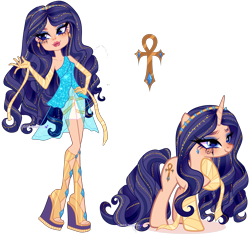 Size: 3595x3385 | Tagged: safe, artist:gihhbloonde, oc, oc only, unnamed oc, human, pony, unicorn, equestria girls, g4, arm wraps, blue eyes, cleo de nile, closed mouth, clothes, crossover, crossover fusion, ear piercing, earring, egyptian, eye of horus, eyeshadow, female, fusion, fusion:cleo de nile, fusion:rarity, hairband, hand on hip, high res, hoof on chest, horn, jewelry, lipstick, long hair, long mane, long tail, makeup, mare, monster high, piercing, platform boots, platform shoes, shorts, simple background, smiling, solo, sparkly hair, sparkly mane, sparkly tail, standing, tail, transparent background, unicorn oc