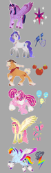 Size: 1920x6461 | Tagged: safe, artist:mythical artist, applejack, fluttershy, pinkie pie, rainbow dash, rarity, twilight sparkle, alicorn, earth pony, pegasus, pony, unicorn, g4, afro puffs, alternate design, bandana, blaze (coat marking), coat markings, colored hooves, colored wings, colored wingtips, facial markings, female, glasses, grayscale, high res, hooves, jewelry, mane six, mare, monochrome, multicolored hooves, necklace, nose piercing, nose ring, open mouth, open smile, patterned wings, piercing, smiling, socks (coat markings), tooth gap, twilight sparkle (alicorn), unshorn fetlocks, wings