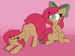 Size: 1280x948 | Tagged: safe, artist:lockheart, oc, oc only, oc:cherry sweetheart, oc:stella cherry, earth pony, pony, ask, ass up, behaving like a cat, belly button, bow, duo, duo female, eye clipping through hair, female, hair bow, mare, siblings, sisters, tongue out