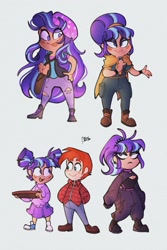 Size: 1213x1820 | Tagged: safe, artist:disaterror, starlight glimmer, sunburst, human, blushing, chibi, clothes, equestria girls outfit, eye clipping through hair, goth, humanized, lidded eyes, open mouth, open smile, s5 starlight, smiling, tongue out, younger