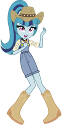 Size: 827x1672 | Tagged: safe, artist:ajosterio, sonata dusk, human, equestria girls, g4, boots, clothes, cowboy boots, cowboy hat, cowgirl, hat, overalls, shoes, simple background, solo, stetson, transparent background