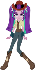 Size: 827x1620 | Tagged: safe, artist:ajosterio, aria blaze, human, equestria girls, g4, boots, clothes, cowboy boots, cowboy hat, cowgirl, hat, pants, shoes, simple background, solo, stetson, transparent background