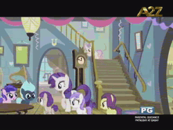 Size: 640x480 | Tagged: safe, screencap, princess luna, rarity, sweetie belle, alicorn, earth pony, pegasus, pony, unicorn, for whom the sweetie belle toils, g4, 5-year-old sweetie belle, a2z, animated, bipedal, crying, dream sequence, dream walker luna, female, filly, foal, mare, philippines, webm