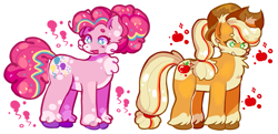 Size: 1607x777 | Tagged: safe, artist:xerndrawz, applejack, pinkie pie, earth pony, pony, g4, cheek fluff, chest fluff, colored muzzle, duo, female, mare, pale belly, simple background, unshorn fetlocks, white background