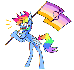 Size: 950x907 | Tagged: safe, artist:vennever, rainbow dash, pegasus, pony, g4, chest fluff, emanata, flag, pride flag, simple background, solo, white background