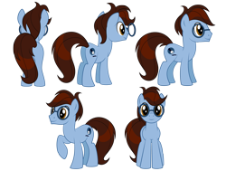 Size: 2095x1587 | Tagged: safe, artist:culu-bluebeaver, oc, oc only, oc:bluehooves, earth pony, pony, brown eyes, brown mane, digital, glasses, png, reference, reference sheet, simple background, smiling, solo, transparent background