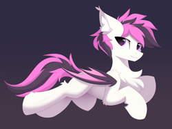 Size: 3693x2755 | Tagged: safe, artist:verlista, oc, oc only, oc:wintereclipse, bat pony, bat pony oc, chest fluff, ear fluff, gradient background, high res, looking at you, lying down, solo