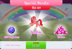 Size: 1269x857 | Tagged: safe, gameloft, idw, skyflier, pony, unicorn, g1, g4, my little pony: magic princess, official, bow, bundle, costs real money, english, female, gem, horn, idw showified, magic coins, mare, mobile game, numbers, sale, solo, special bundle, tail, tail bow, text