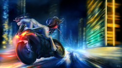 Size: 1920x1080 | Tagged: safe, artist:raychelrage, oc, pony, unicorn, commission, motorcycle, night, solo, ych result