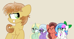 Size: 2806x1501 | Tagged: safe, artist:sugarcloud12, dear darling, feather bangs, fond feather, swoon song, oc, oc:sugar cloud, earth pony, pegasus, pony, unicorn, g4, bimbettes, canon x oc, feather bangs gets all the mares, featherbimbettes, female, horn, looking at each other, looking at someone, male, mare, polyamory, shipping, stallion, straight