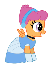 Size: 1370x1869 | Tagged: safe, artist:brightstar40k, scootaloo, pegasus, pony, g4, alternate hairstyle, cinderella, clothes, dress, evening gloves, female, filly, foal, gloves, long gloves, simple background, solo, spread wings, white background, wings