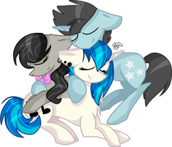 Size: 1489x1276 | Tagged: safe, artist:gallantserver, dj pon-3, neon lights, octavia melody, rising star, vinyl scratch, pony, g4, concave belly, eyes closed, female, lucky bastard, male, neon lights gets all the mares, octalights, ot3, ship:vinylights, shipping, simple background, straight, transparent background, trio