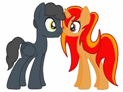 Size: 400x301 | Tagged: safe, artist:lulumimbebe, oc, oc:firelock, oc:thunderclash, pegasus, pony, unicorn, g4, breedable, cute, diaclashes, duo, female, male, mare, nuzzling, oc firedorable, shipping, simple background, stallion, straight, thunderlock, white background