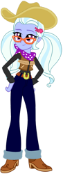 Size: 540x1480 | Tagged: safe, artist:ajosterio, sugarcoat, human, equestria girls, g4, belt, boots, clothes, cowboy boots, cowboy hat, cowgirl, denim, glasses, hairclip, hat, jeans, pants, pigtails, scarf, shirt, shoes, simple background, solo, stetson, transparent background, vest