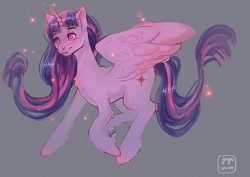 Size: 1199x848 | Tagged: safe, artist:jaynsparkle, twilight sparkle, alicorn, pony, g4, chest fluff, simple background, smiling, solo, spread wings, twilight sparkle (alicorn), unshorn fetlocks, wings