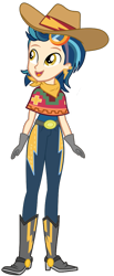 Size: 449x1094 | Tagged: safe, artist:ajosterio, indigo zap, human, equestria girls, g4, belt, boots, clothes, cowboy boots, cowboy hat, cowgirl, denim, gloves, hat, jeans, pants, scarf, shirt, shoes, simple background, solo, stetson, transparent background