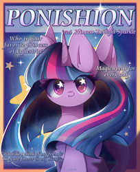 Size: 2200x2700 | Tagged: safe, artist:miryelis, twilight sparkle, alicorn, pony, g4, big ears, fashion, female, high res, horn, long hair, looking at you, mare, smiling, smiling at you, solo, spread wings, standing, starry eyes, stars, text, twilight sparkle (alicorn), wingding eyes, wings