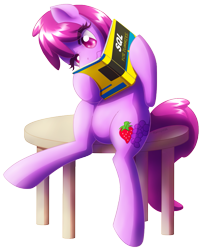 Size: 727x900 | Tagged: safe, artist:rainspeak, berry punch, berryshine, earth pony, pony, g4, berrytube, programming, pun, reading, simple background, solo, table, transparent background