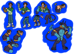 Size: 1414x1000 | Tagged: safe, artist:zetikoopa, ahuizotl, ahuizotl (species), human, anthro, g4, character to character, charlie, jewelry, male, necklace, skull island, tail, tail hand, transformation, transformation sequence
