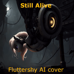 Size: 720x720 | Tagged: safe, ai assisted, ai content, artist:darbarri, derpibooru exclusive, fluttershy, robot, g4, cover, flutterbot, glados, looking at you, music, night, portal (valve), roboticization, rvc, solo, sound, sound only, webm