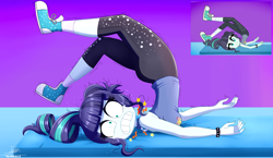 Size: 3334x1934 | Tagged: safe, artist:the-butch-x, screencap, coloratura, human, epic fails (equestria girls), eqg summertime shorts, equestria girls, g4, bare shoulders, breasts, clothes, converse, gritted teeth, majestic as fuck, ouch, pants, redraw, scene interpretation, screencap reference, shoes, sleeveless, sneakers, strapless, teeth, yoga, yoga pants