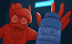 Size: 2690x1650 | Tagged: safe, artist:moonatik, nurse redheart, anthro, g4, bags under eyes, bottle, colored sketch, emesis blue, female, hair bun, mare, medic, medic (tf2), necktie, sketch, solo, team fortress 2