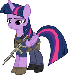 Size: 2475x2726 | Tagged: safe, artist:edy_january, artist:starryshineviolet, edit, vector edit, twilight sparkle, alicorn, pony, g4, ar-15, armor, assault rifle, body armor, call of duty, call of duty: modern warfare 2, clothes, combat knife, denim, gloves, gun, handgun, high res, jeans, john "soap" mactavish, knife, long pants, m1911, m4, m4a1, military, pants, parody, pistol, reference, rifle, shirt, simple background, soldier, soldier pony, solo, special forces, tactical, tactical pony, tactical vest, task forces 141, transparent background, united states, vector, vest, weapon