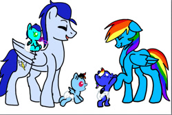 Size: 749x502 | Tagged: safe, artist:foxstar085, rainbow dash, soarin', oc, pegasus, pony, g4, baby, baby pony, colt, family, female, filly, foal, male, mare, offspring, parent:rainbow dash, parent:soarin', parents:soarindash, ship:soarindash, shipping, simple background, stallion, straight, white background