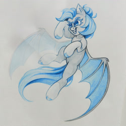 Size: 2701x2701 | Tagged: safe, artist:amishy, oc, oc only, bat pony, pony, bat pony oc, colored hooves, flying, gritted teeth, high res, solo, spread wings, teeth, traditional art, wings