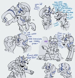 Size: 1802x1866 | Tagged: safe, artist:disaterror, boulder (g4), fluttershy, maud pie, party favor, starlight glimmer, pegasus, pony, unicorn, g4, angry, curved horn, dialogue, ears back, exploitable meme, eye clipping through hair, horn, i didn't listen, image macro, lidded eyes, looking at you, meme, nervous sweat, s5 starlight, scared, wide eyes