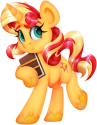 Size: 2960x3819 | Tagged: safe, artist:partypievt, sunset shimmer, pony, unicorn, g4, book, book cover, cover, female, high res, lineless, looking back, mare, simple background, solo, transparent background, unshorn fetlocks