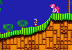 Size: 320x224 | Tagged: artist needed, source needed, safe, pinkie pie, g4, emerald hill zone, male, sonic mega fusion, sonic the hedgehog, sonic the hedgehog (series)