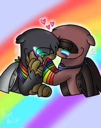 Size: 1337x1690 | Tagged: safe, artist:beesmeliss, oc, oc only, oc:gershon, oc:gregory, griffon, chibi, male, pride flag, vincian pride flag