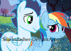 Size: 750x539 | Tagged: safe, artist:soarindasher, rainbow dash, soarin', pegasus, pony, g4, female, male, mare, obtrusive watermark, ship:soarindash, shipping, stallion, straight, watermark